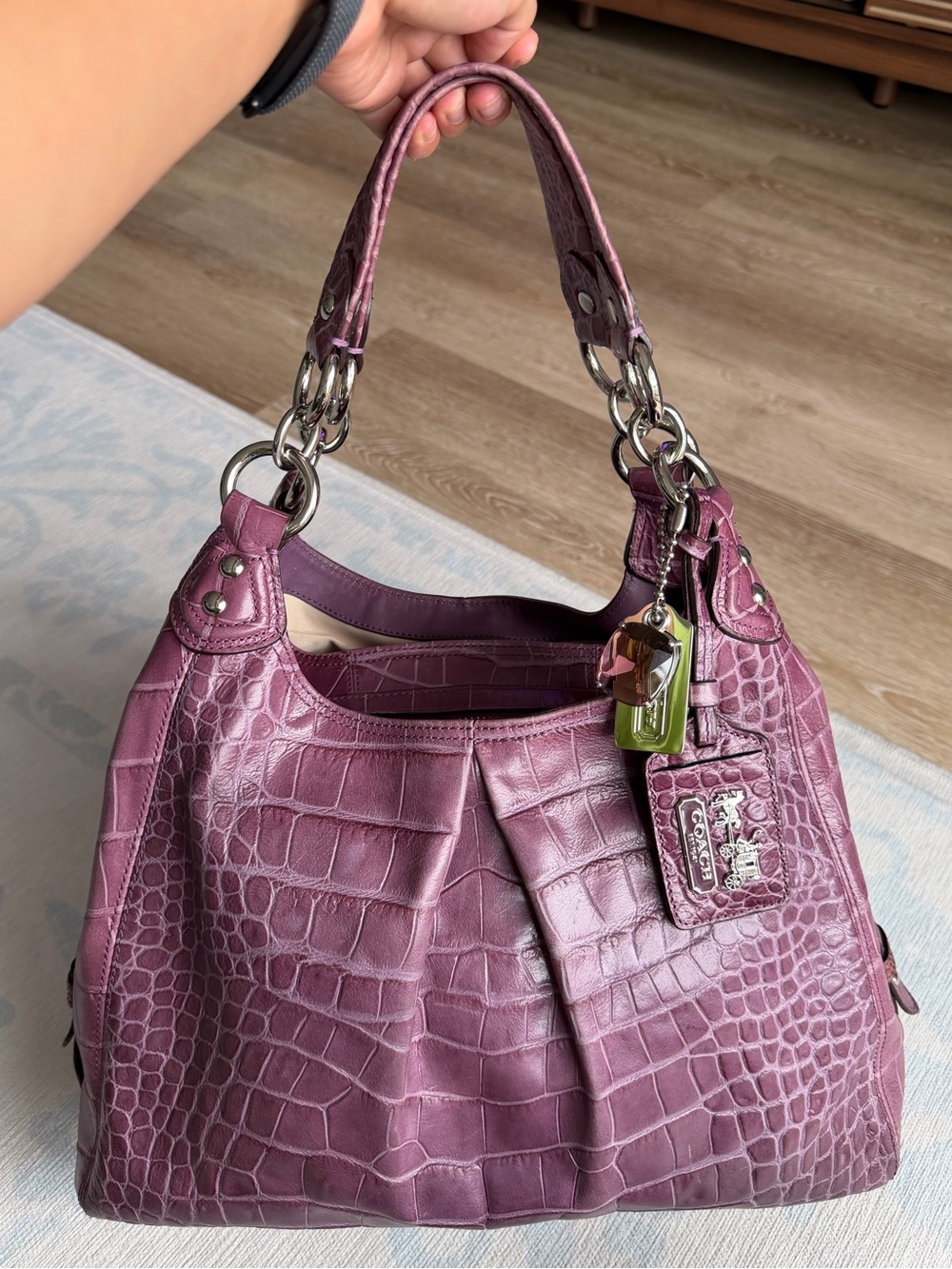 Coach Madison Maggie Croc Embossed Purple Leather Shoulder Bag 14325